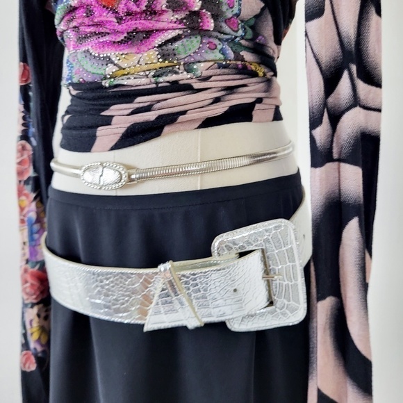 80's faux croc silver wide belt metallic thick shiny - Picture 8 of 9